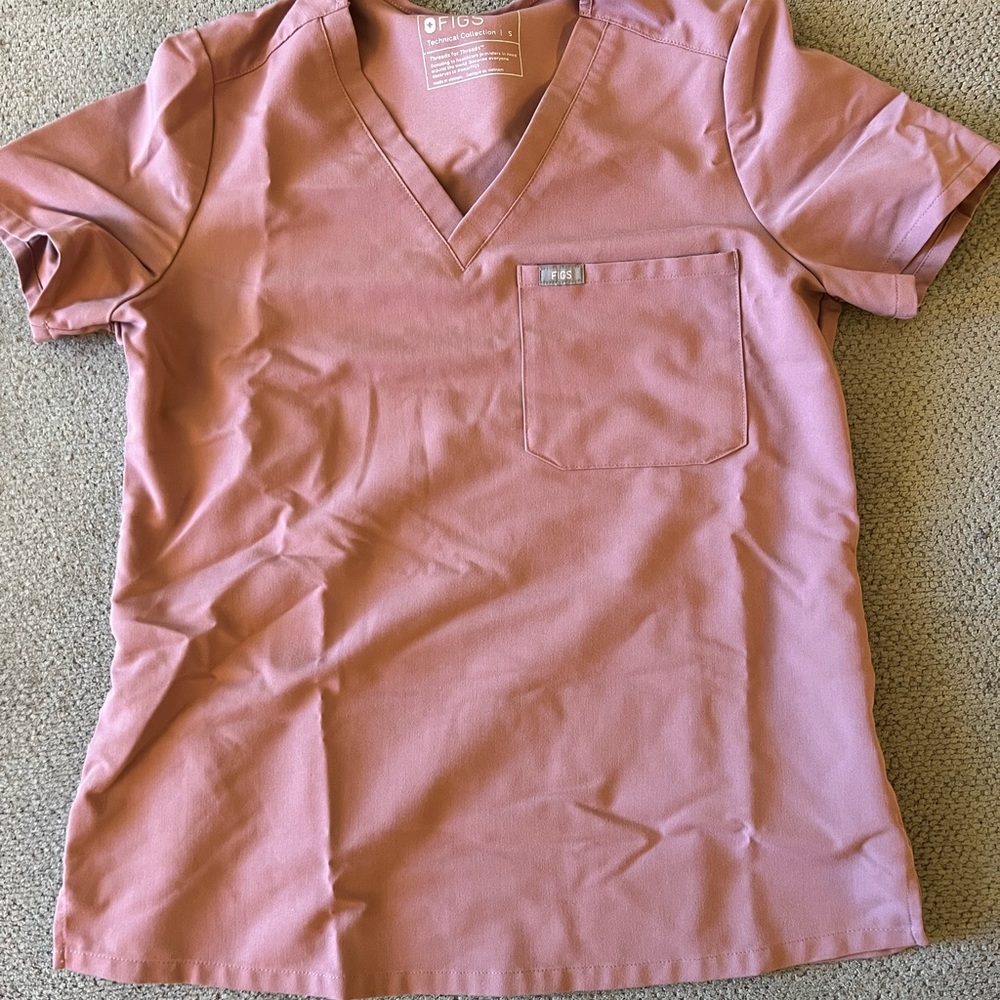 Figs Pink V-Neck Women's Top